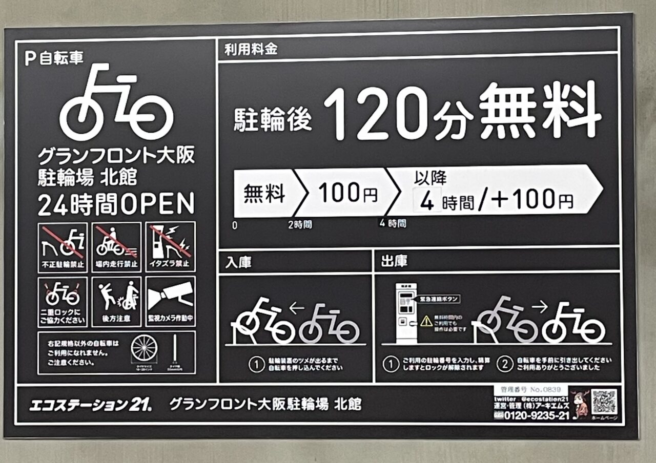 グランフロント北館の料金表