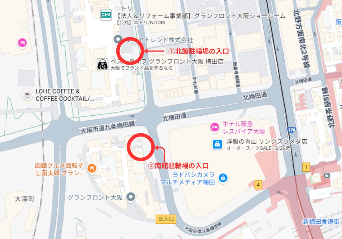 グランフロント駐輪場の地図