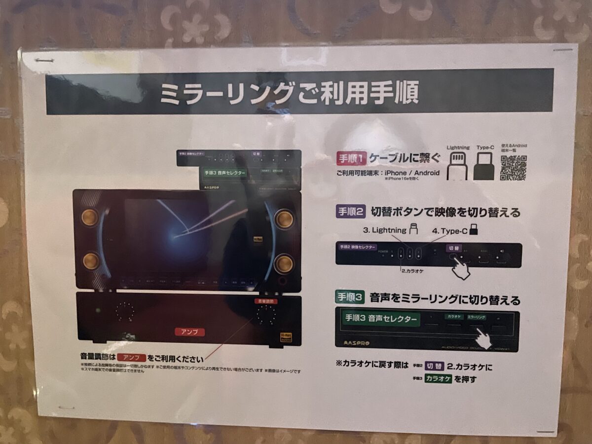 ジャンカラ ミラーリングご利用手順の案内板