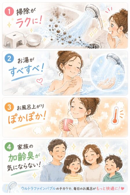 お風呂の掃除が楽になったイラスト