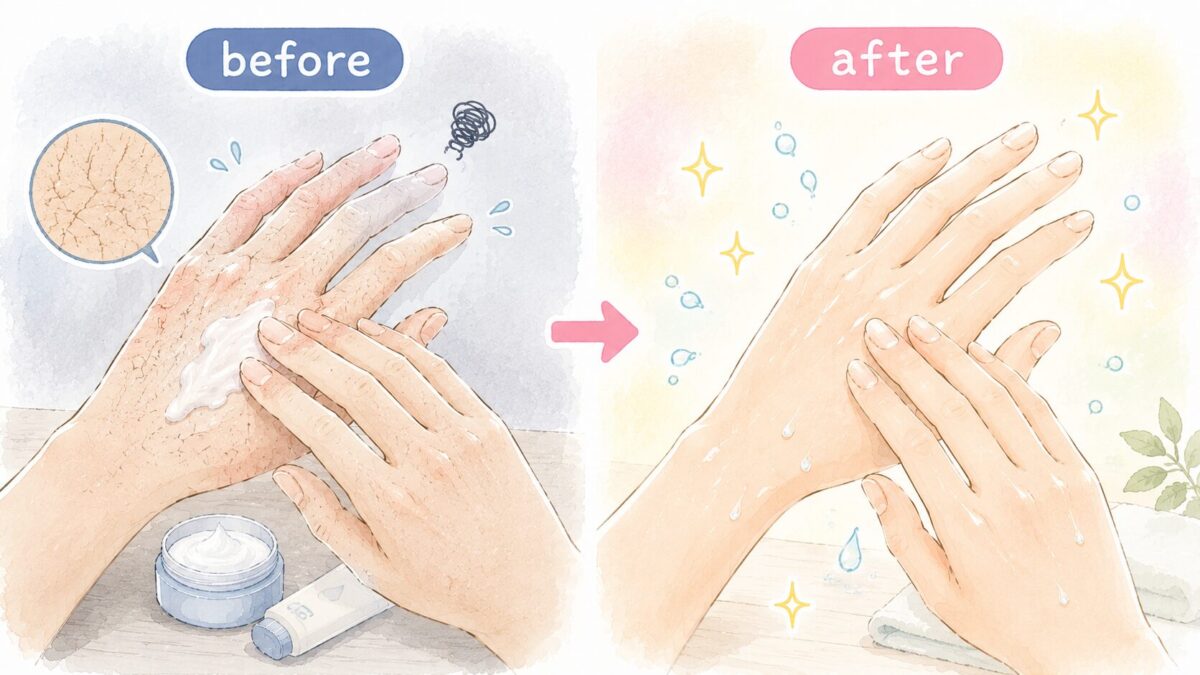 手荒れが改善されたビフォーアフターのイラスト