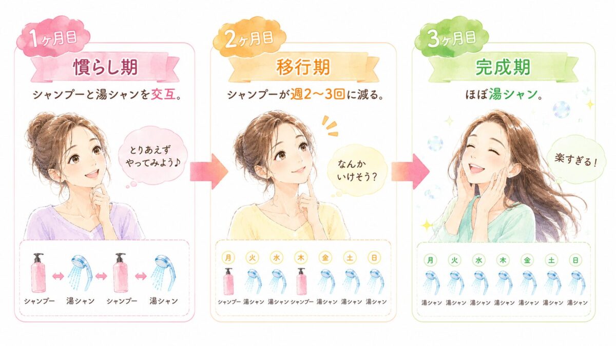 湯シャンへの切り替えをゆるやかに楽しむ女性のイメージ
